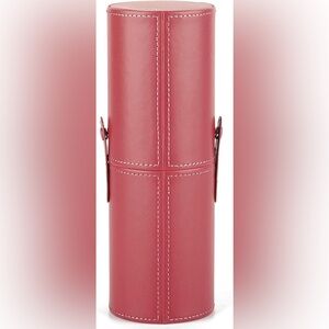 Makeup Brush Cup Holder Storage Travel Case Pink Red Leather